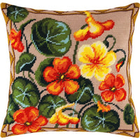 Tapestry Needlepoint pillow kit "Nasturtium" DIY Printed canvas - DIY-craftkits