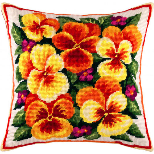 Tapestry Needlepoint pillow kit "Pansies" DIY Printed canvas - DIY-craftkits