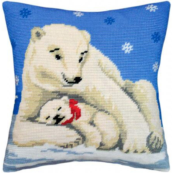 Tapestry Needlepoint pillow kit "White bears" DIY Printed canvas - DIY-craftkits