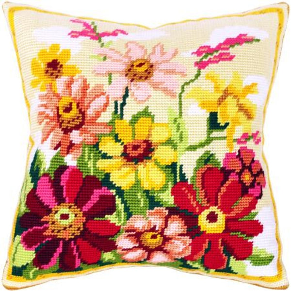 Tapestry Needlepoint pillow kit "Flowers" DIY Printed canvas - DIY-craftkits