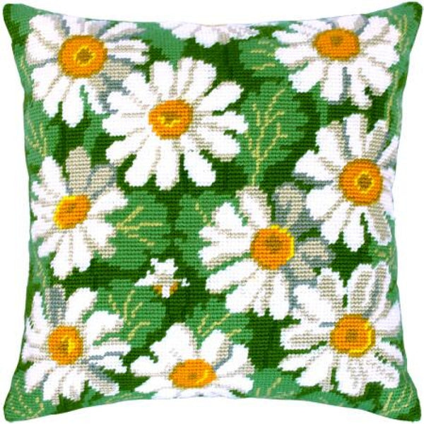 Tapestry Needlepoint pillow kit "Daisies" DIY Printed canvas - DIY-craftkits