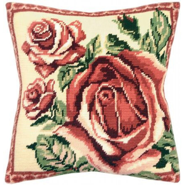 Tapestry Needlepoint pillow kit "Roses" DIY Printed canvas - DIY-craftkits