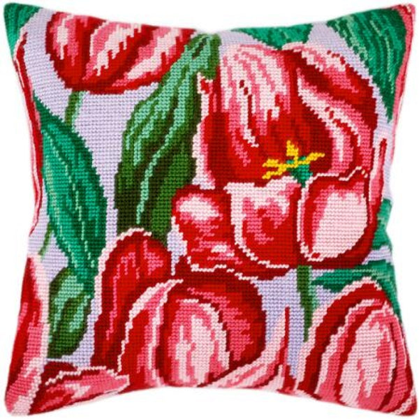 Tapestry Needlepoint pillow kit "Tulips" DIY Printed canvas - DIY-craftkits