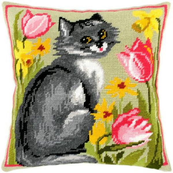 Tapestry Needlepoint pillow kit "Cat" DIY Printed canvas - DIY-craftkits