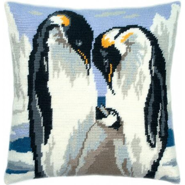 Tapestry Needlepoint pillow kit "Penguins" DIY Printed canvas - DIY-craftkits