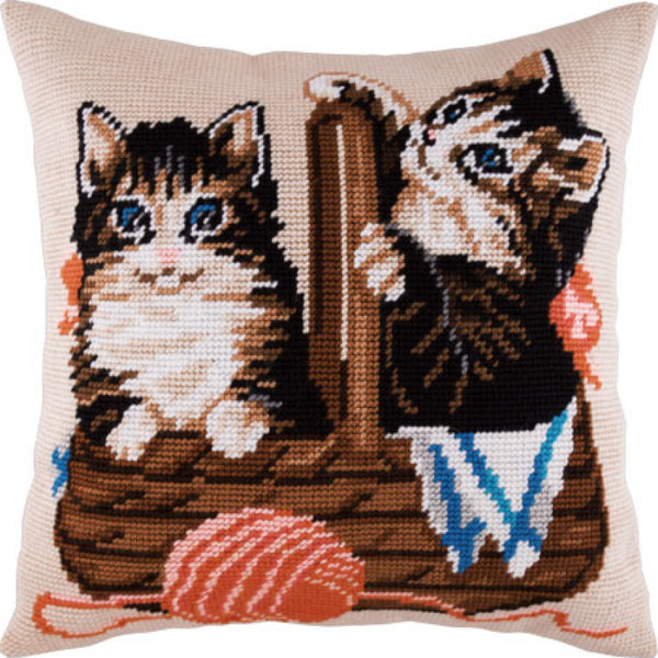 Tapestry Needlepoint pillow kit "Cats" DIY Printed canvas - DIY-craftkits