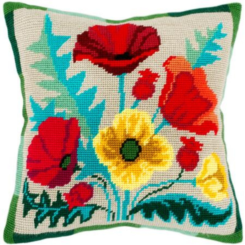 Tapestry Needlepoint pillow kit "Poppies" DIY Printed canvas - DIY-craftkits