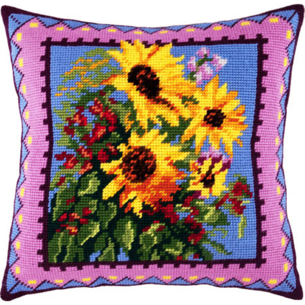 Tapestry Needlepoint pillow kit "Sunflowers" DIY Printed canvas - DIY-craftkits