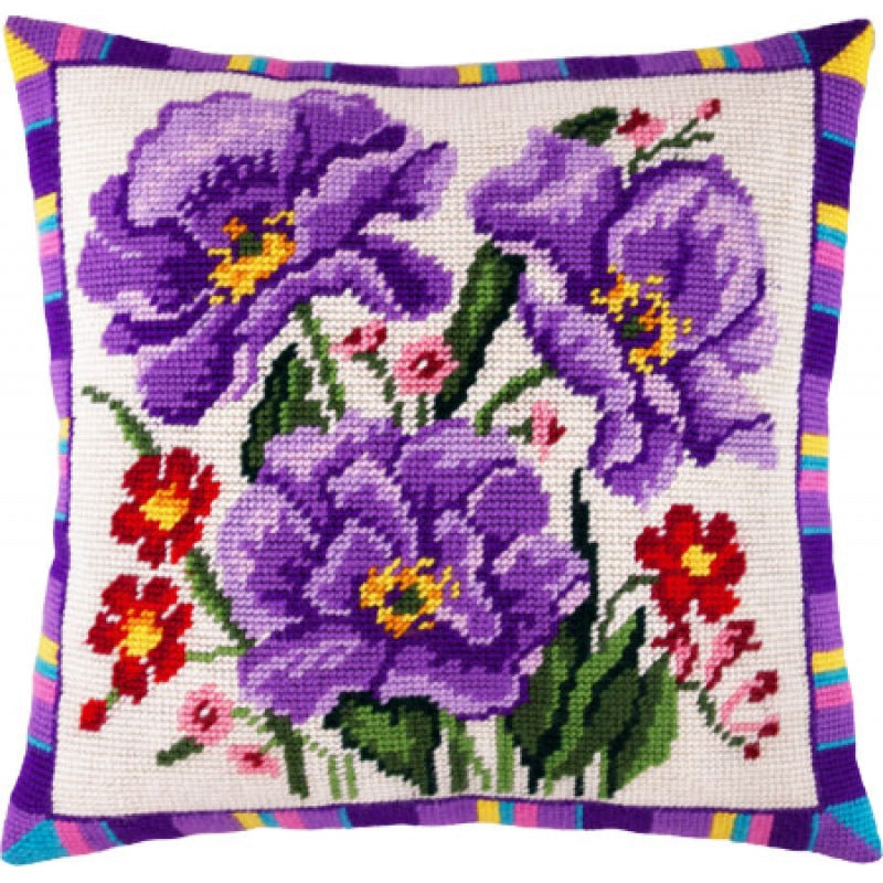 Tapestry Needlepoint pillow kit "Anemones" DIY Printed canvas - DIY-craftkits