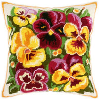 Tapestry Needlepoint pillow kit "Pansies" DIY Printed canvas - DIY-craftkits