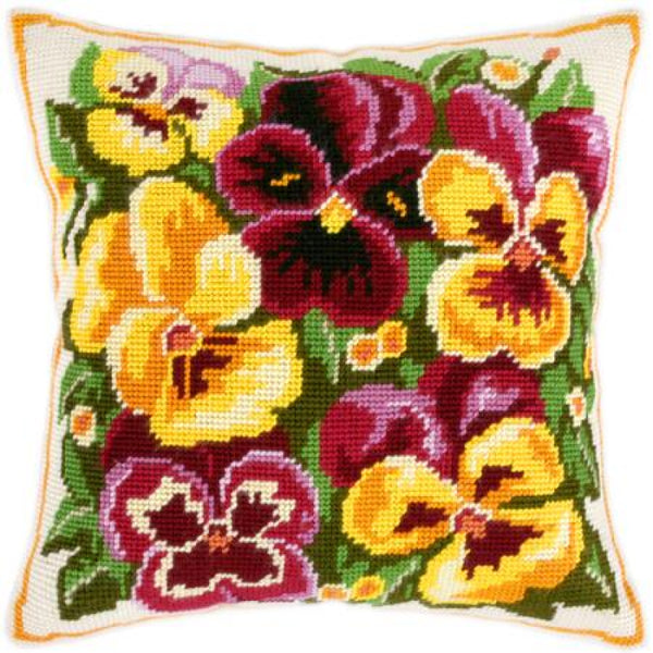 Tapestry Needlepoint pillow kit "Pansies" DIY Printed canvas - DIY-craftkits