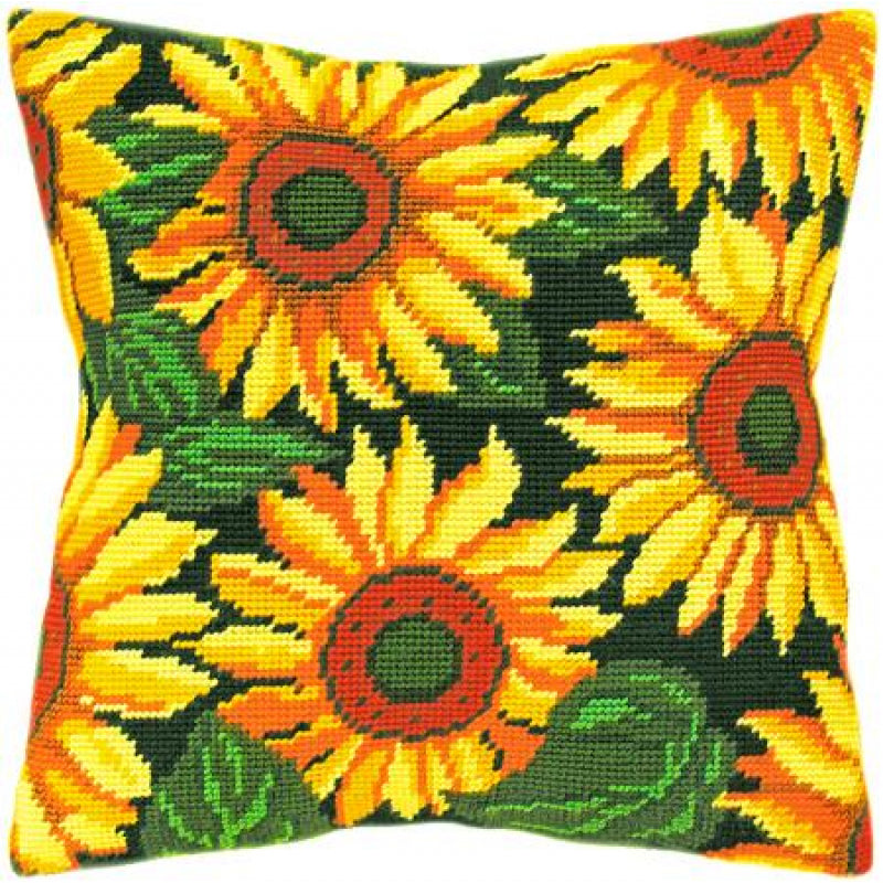 Tapestry Needlepoint pillow kit "Sunflowers" DIY Printed canvas - DIY-craftkits