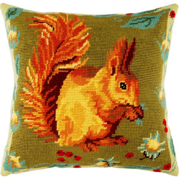Tapestry Needlepoint pillow kit "Squirrel" DIY Printed canvas - DIY-craftkits