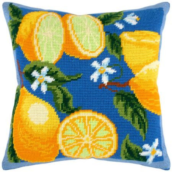 Tapestry Needlepoint pillow kit "Lemons" DIY Printed canvas - DIY-craftkits