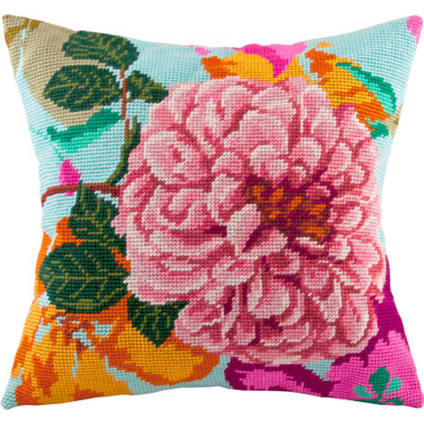 Tapestry Needlepoint pillow kit "Tea rose" DIY Printed canvas - DIY-craftkits