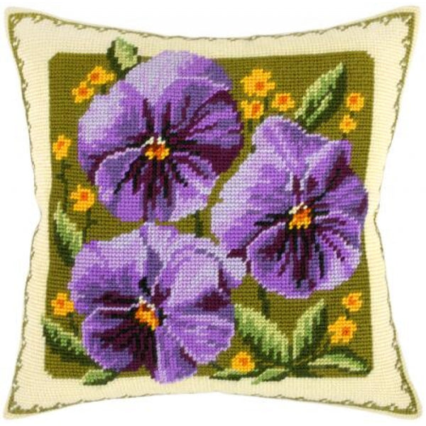 Tapestry Needlepoint pillow kit "Big violets" DIY Printed canvas - DIY-craftkits