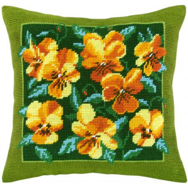 Tapestry Needlepoint pillow kit "Golden bouquet" DIY Printed canvas - DIY-craftkits