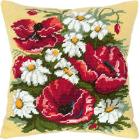 Tapestry Needlepoint pillow kit "Poppies" DIY Printed canvas - DIY-craftkits