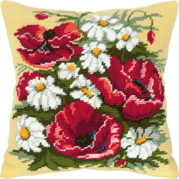 Tapestry Needlepoint pillow kit "Poppies" DIY Printed canvas - DIY-craftkits