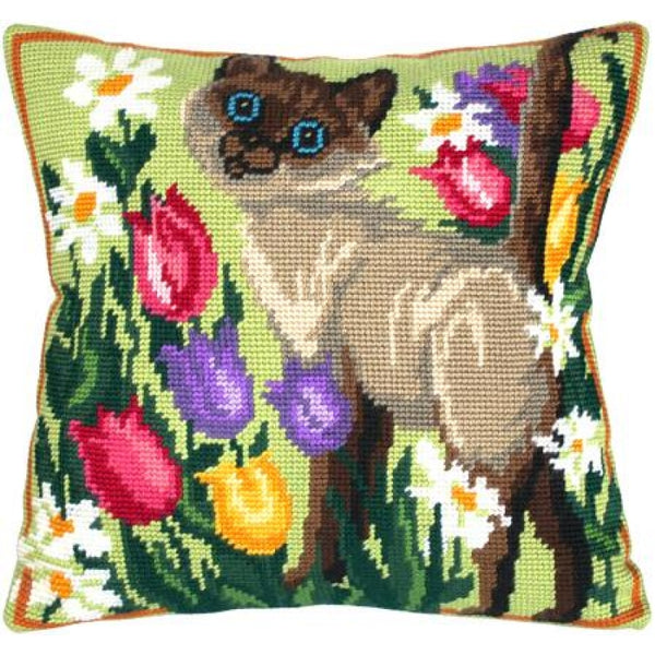 Tapestry Needlepoint pillow kit "Cat" DIY Printed canvas - DIY-craftkits