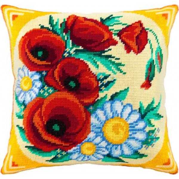 Tapestry Needlepoint pillow kit "Flowers" DIY Printed canvas - DIY-craftkits