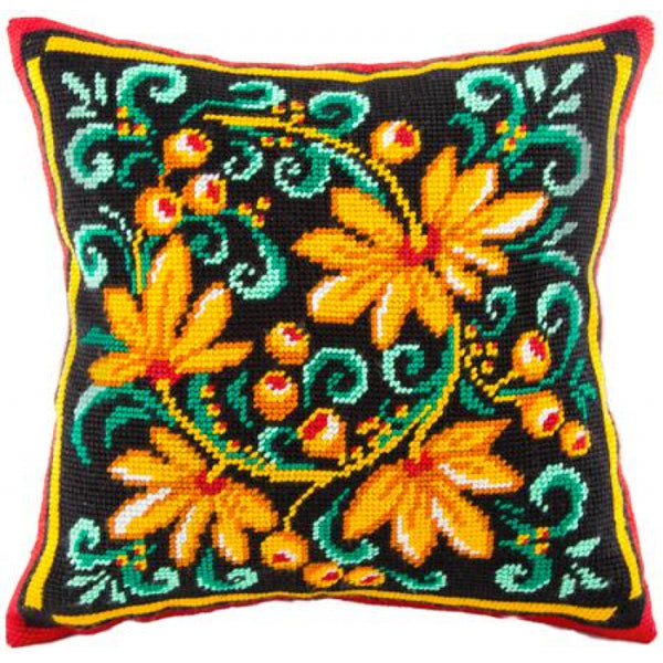 Tapestry Needlepoint pillow kit "Flowers" DIY Printed canvas - DIY-craftkits