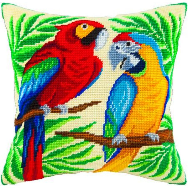 Tapestry Needlepoint pillow kit "Parrots" DIY Printed canvas - DIY-craftkits