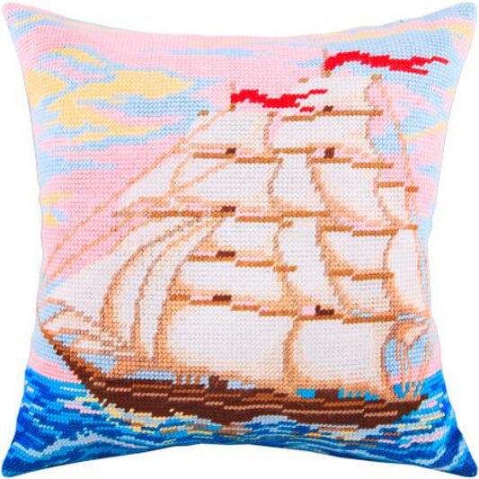 Tapestry Needlepoint pillow kit "Sailboat" DIY Printed canvas - DIY-craftkits