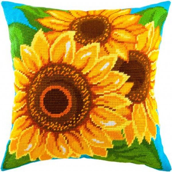 Tapestry Needlepoint pillow kit "Sunflowers" DIY Printed canvas - DIY-craftkits