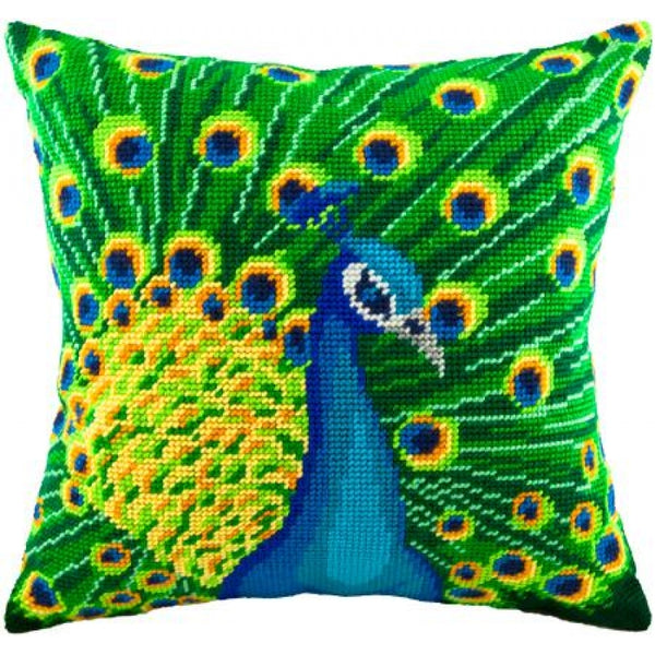 Tapestry Needlepoint pillow kit "Peacock" DIY Printed canvas - DIY-craftkits