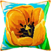 Tapestry Needlepoint pillow kit "Yellow tulip" DIY Printed canvas - DIY-craftkits