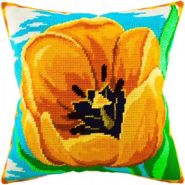 Tapestry Needlepoint pillow kit "Yellow tulip" DIY Printed canvas - DIY-craftkits