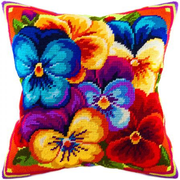 Tapestry Needlepoint pillow kit "Violets" DIY Printed canvas - DIY-craftkits