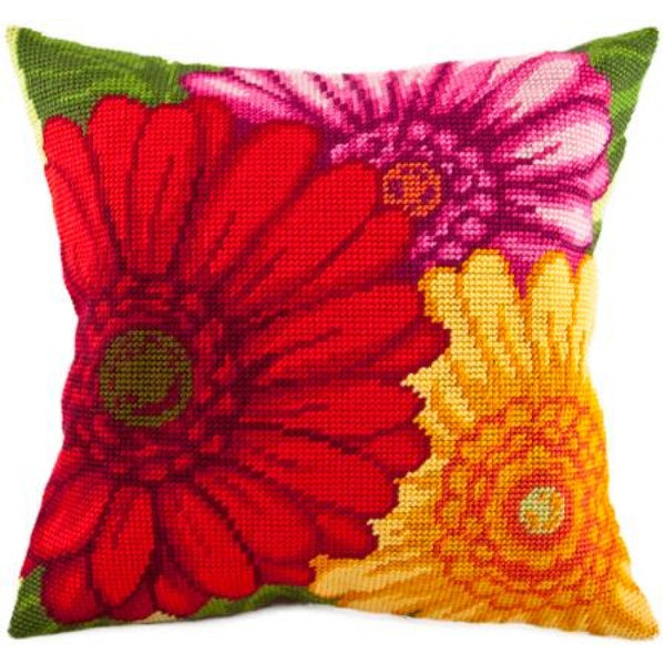 Tapestry Needlepoint pillow kit "Gerberas" DIY Printed canvas - DIY-craftkits