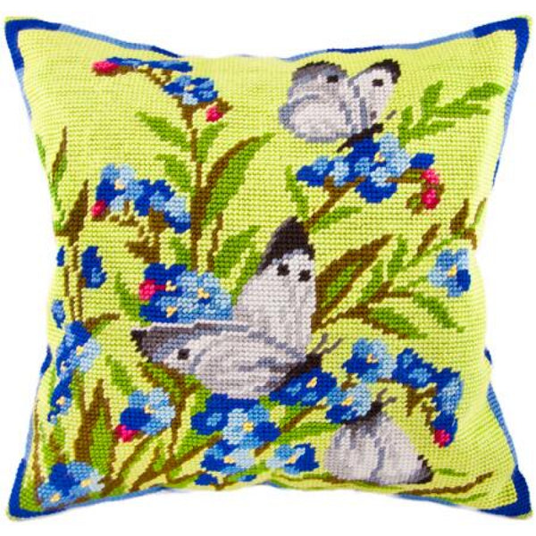 Tapestry Needlepoint pillow kit "Butterfly" DIY Printed canvas - DIY-craftkits