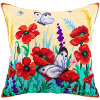 Tapestry Needlepoint pillow kit "Poppies" DIY Printed canvas - DIY-craftkits