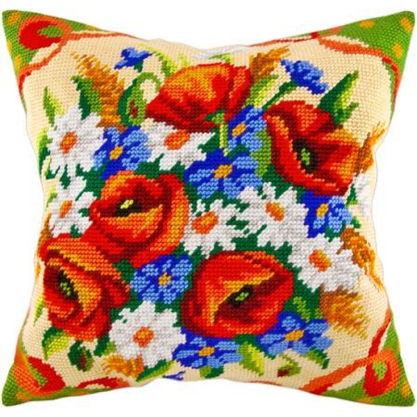 Tapestry Needlepoint pillow kit "Flowers" DIY Printed canvas - DIY-craftkits