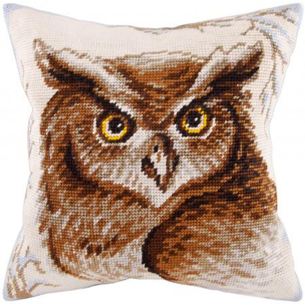 Tapestry Needlepoint pillow kit "Owl" DIY Printed canvas - DIY-craftkits