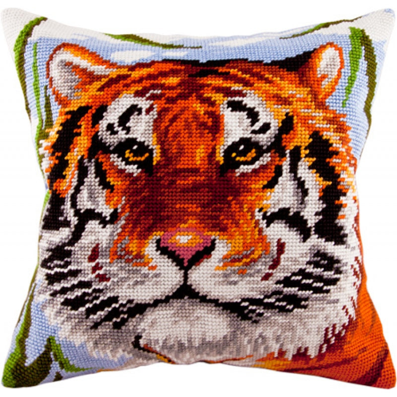 Tapestry Needlepoint pillow kit "Tiger" DIY Printed canvas - DIY-craftkits