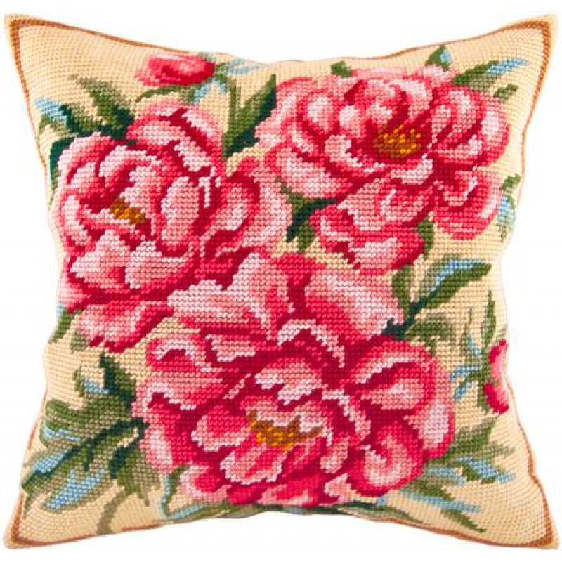 Tapestry Needlepoint pillow kit "Peonies" DIY Printed canvas - DIY-craftkits