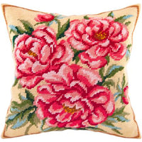 Tapestry Needlepoint pillow kit "Peonies" DIY Printed canvas - DIY-craftkits