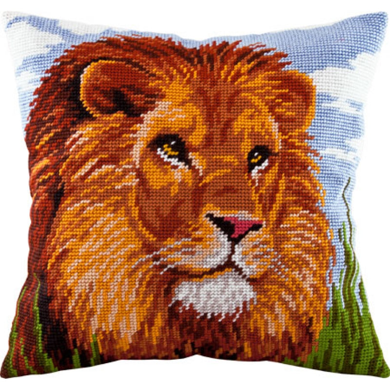 Tapestry Needlepoint pillow kit "Lion" DIY Printed canvas - DIY-craftkits