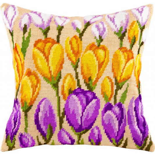 Tapestry Needlepoint pillow kit "Crocuses" DIY Printed canvas - DIY-craftkits