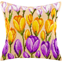 Tapestry Needlepoint pillow kit "Crocuses" DIY Printed canvas - DIY-craftkits