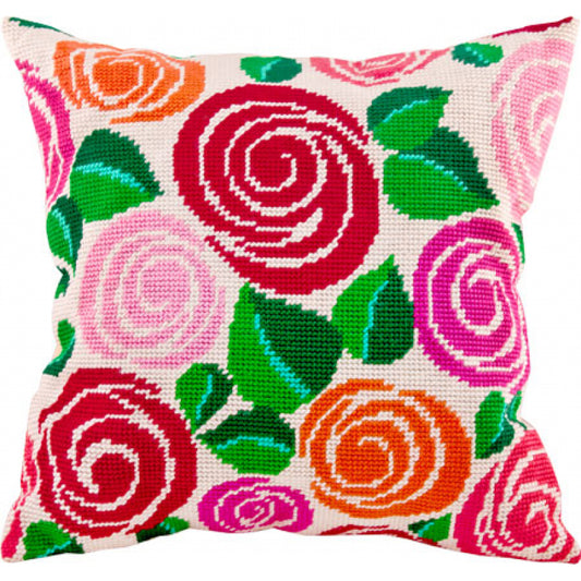 Tapestry Needlepoint pillow kit "Roses" DIY Printed canvas - DIY-craftkits