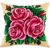 Tapestry Needlepoint pillow kit "Pink roses" DIY Printed canvas - DIY-craftkits