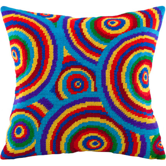 Tapestry Needlepoint pillow kit "Rainbow circles" DIY Printed canvas - DIY-craftkits