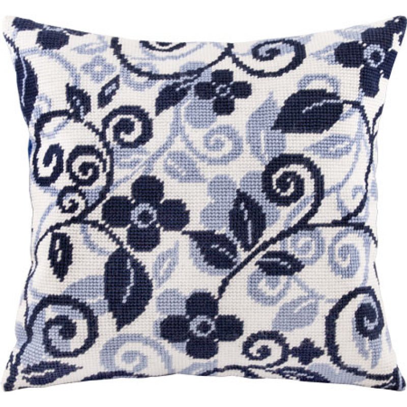 Tapestry Needlepoint pillow kit "Floral swirls" DIY Printed canvas - DIY-craftkits