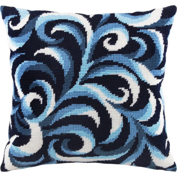 Tapestry Needlepoint pillow kit "Waves" DIY Printed canvas - DIY-craftkits