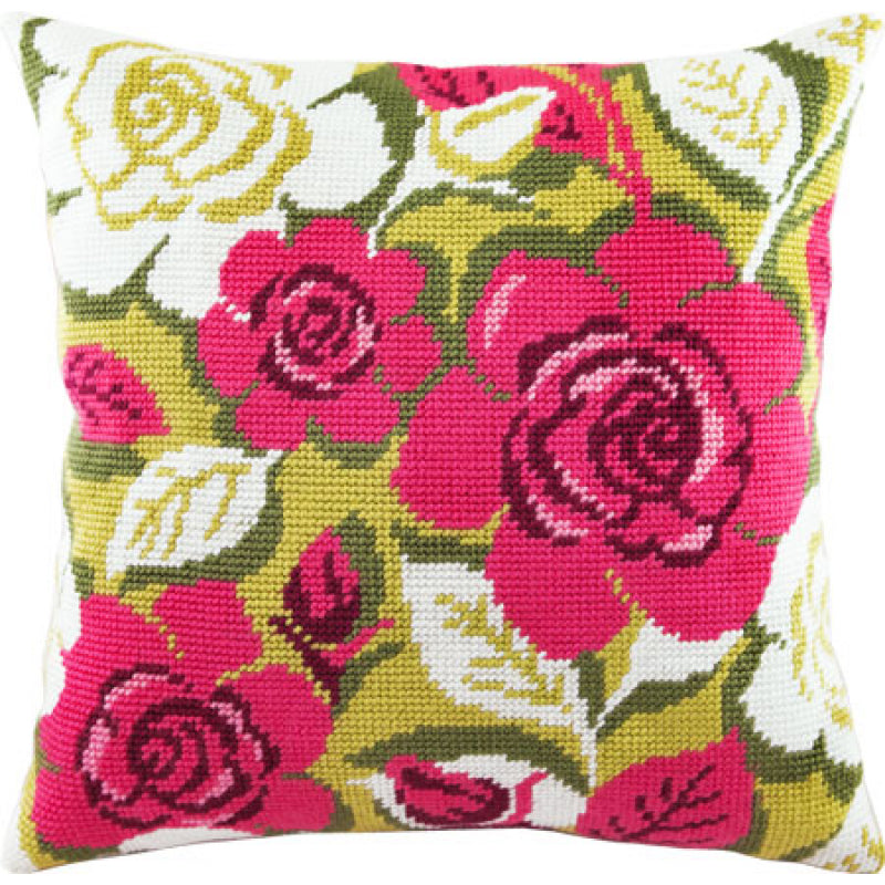 Tapestry Needlepoint pillow kit "Roses" DIY Printed canvas - DIY-craftkits